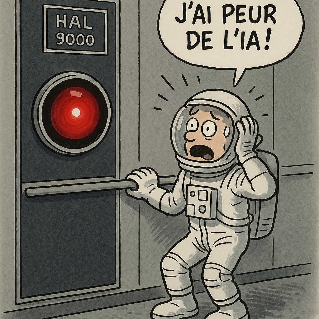HAL 9000 et  odysée de l'espace fait un dessin humour  peur de l'ia